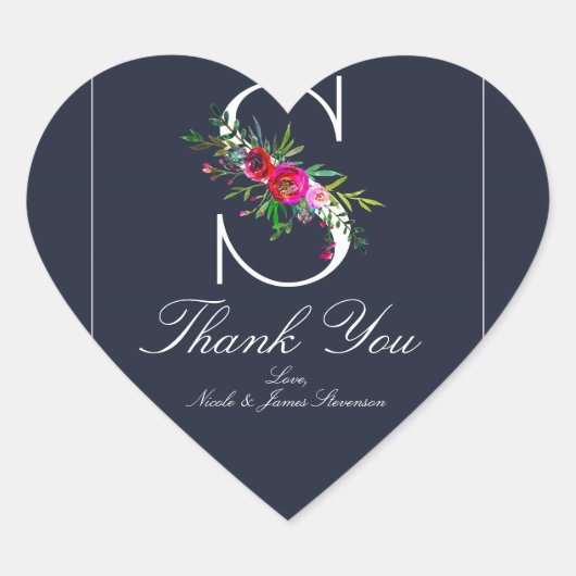 Sモノグラムラストイニシャルモダンブルーフローラ結婚ズ ハートシール (正面)