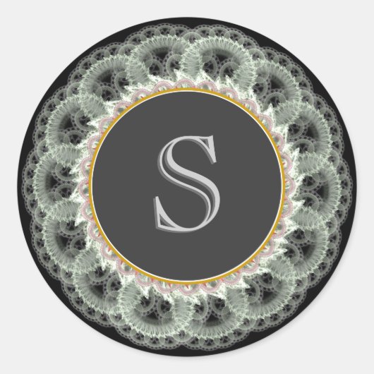 Sモノグラム白オンブラックヴィンテージレースシール ラウンドシール (正面)