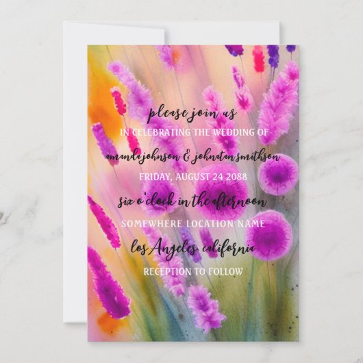 sモノグラム結婚QRコードメドウパープルグリーン 招待状 (正面)