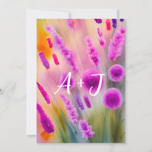 sモノグラム結婚QRコードメドウパープルグリーン 招待状 (裏面)