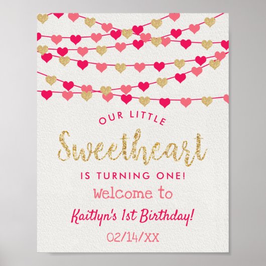 sラブぶら下がったハートスウィートアート誕生日へようこそ ポスター (正面)