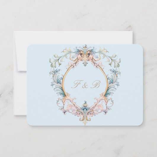 sリージェンシー結婚エラブルーモノグラムエレガントウェディング 出欠カード (裏面)