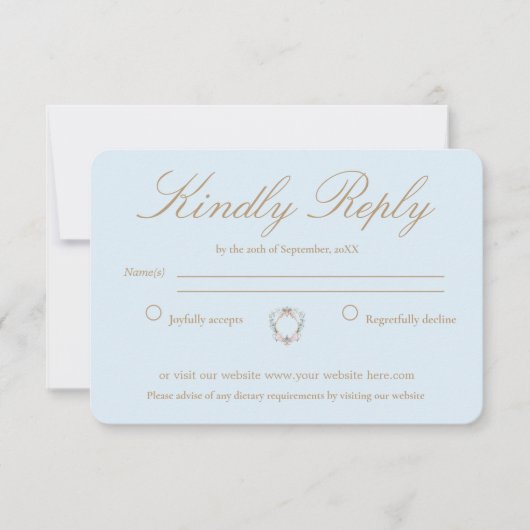 sリージェンシー結婚エラブルーモノグラムエレガントウェディング 出欠カード (正面)