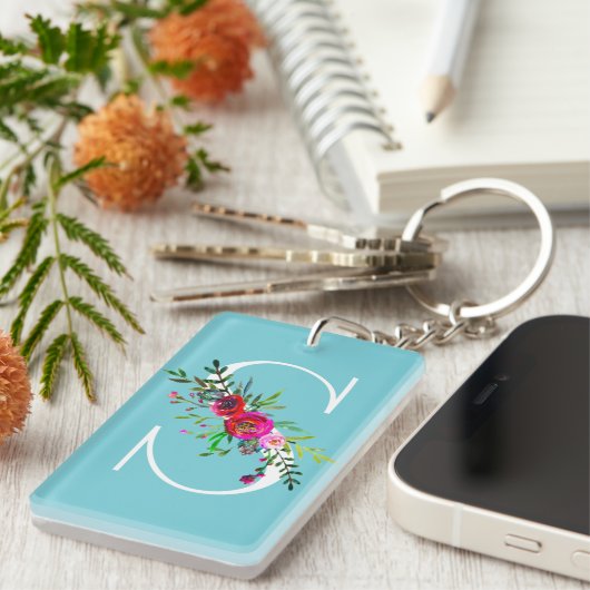 Sレターイニシャルモノグラムカスタムフローラ色 キーホルダー (正面右)