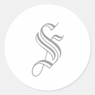 Sレターモノグラムステッカーグレー旧英語 ラウンドシール