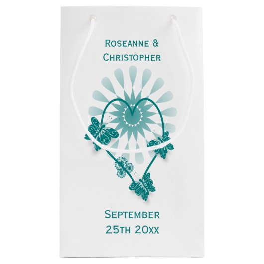 s小結婚抱き枕ティール(緑がかった色)蝶ハート スモールペーパーバッグ (裏面)