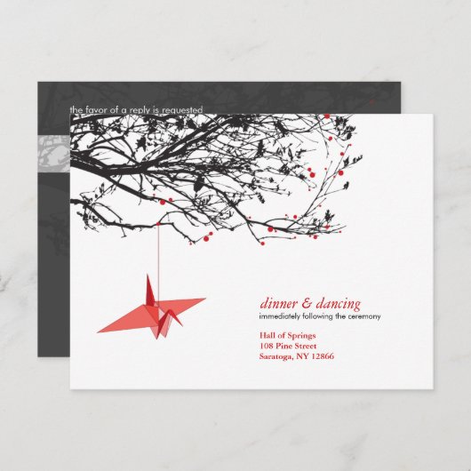 s折り紙ぶら下がった紙クレーズアジア結婚式RSVP インビテーションポストカード (正面/裏面)