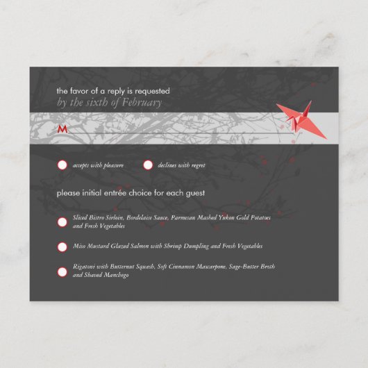 s折り紙ぶら下がった紙クレーズアジア結婚式RSVP インビテーションポストカード (裏面)