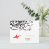 s折り紙ぶら下がった紙クレーズアジア結婚式RSVP インビテーションポストカード (スタンド正面)