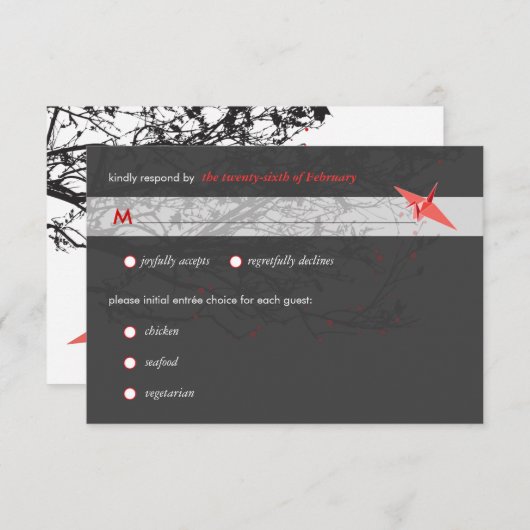 s折り紙ぶら下がった紙クレーズアジア結婚式RSVP 出欠カード (正面/裏面)