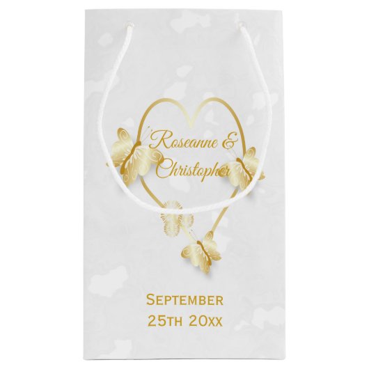 s抱き枕結婚金ゴールド色ハート蝶 スモールペーパーバッグ (裏面)