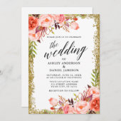 s書道結婚サンゴフローラ金ゴールドグリッター 招待状 (正面/裏面)