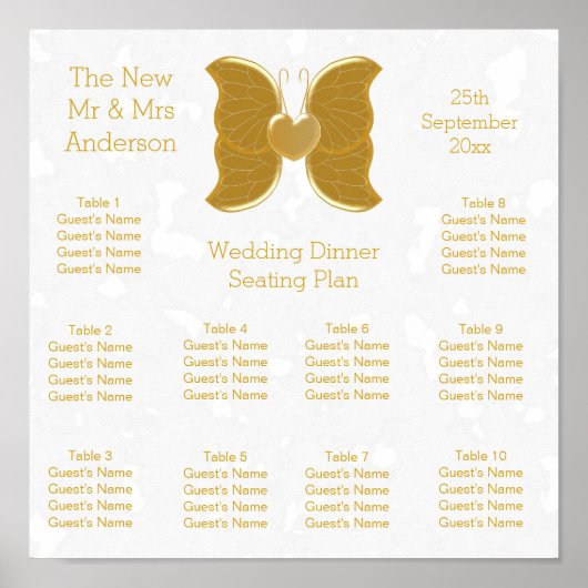 s着座計結婚画金ゴールド蝶ハートデザイン ポスター (正面)