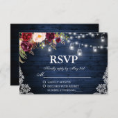 s素朴結婚ブルーウッドライトジャースフローラRSVP 出欠カード (正面/裏面)