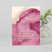 s結婚ほこりっぽいバラスノーピンク水カラーバラ金ゴールド 箔招待状 (立ち正面)