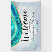 s結婚ウェルカムウォーターカラーティール(緑がかった色)&金ゴールドゲートGeode 横断幕 (縦)