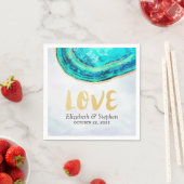 s結婚ウォーエレガントトカラーティール（緑がかった色）&金ゴールドゲートGeode スタンダードカクテルナプキン (インサイチュ)