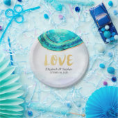 s結婚ウォーエレガントトカラーティール(緑がかった色)&金ゴールドゲートGeode ペーパープレート (パーティー)