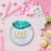 s結婚ウォーエレガントトカラーティール(緑がかった色)&金ゴールドゲートGeode ペーパープレート (パーティー)