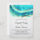 s結婚ウォーエレガントトカラーティール（緑がかった色）&金ゴールドゲートGeode 招待状 (正面)