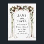 s結婚キャノピーアーチ水カラーボホフローラ 案内ポストカード<br><div class="desc">エレガントなウェディングキャノピー水色グリーンブラウンBohoフローラ結婚の婚約発表保存日付カードは美しい白いバラと茶色の花を含む。木のキャノピ結婚ーのアーチは植物性の緑を含む。</div>