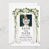 s結婚キャノピーアーチ水彩緑の白フローラ セーブザデート (正面/裏面)