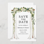 s結婚キャノピーアーチ水彩緑の白フローラ セーブザデート (正面/裏面)