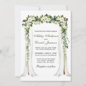 s結婚キャノピーアーチ水彩緑の白フローラ 招待状 (正面)