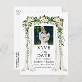 s結婚キャノピーアーチ水彩緑の白フローラ 案内ポストカード (正面/裏面)