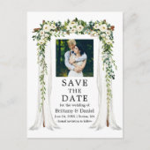 s結婚キャノピーアーチ水彩緑の白フローラ 案内ポストカード (正面)