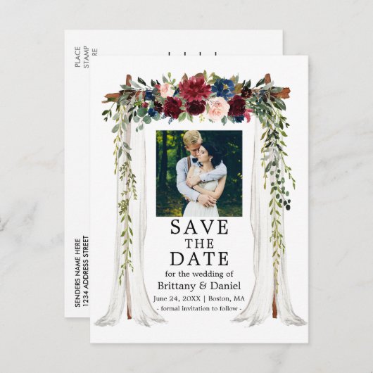 s結婚キャノピー水カラーフローラ写真 案内ポストカード (正面/裏面)