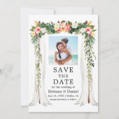 s結婚キャノピー水彩熱帯フローラ写真 セーブザデート (正面)