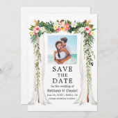 s結婚キャノピー水彩熱帯フローラ写真 セーブザデート (正面/裏面)