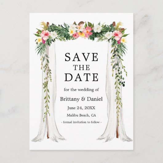 s結婚キャノピー水彩熱帯フローラ写真 案内ポストカード (正面)