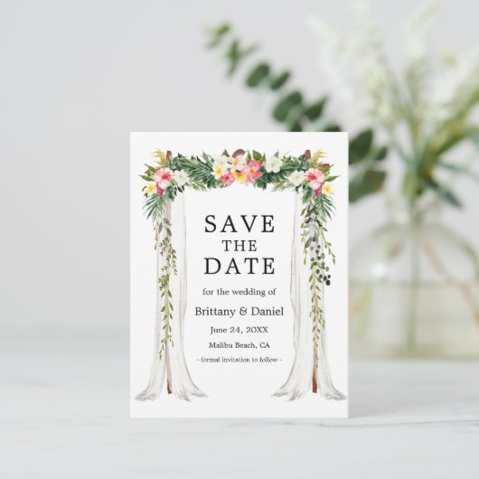 s結婚キャノピー水彩熱帯フローラ写真 案内ポストカード (スタンド正面)