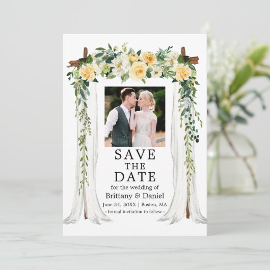 s結婚キャノピー水彩黄色フローラ写真 セーブザデート (スタンド正面)