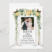 s結婚キャノピー水彩黄色フローラ写真 セーブザデート (正面/裏面)