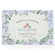 s結婚ゲストブックライトブルー水彩フローラ