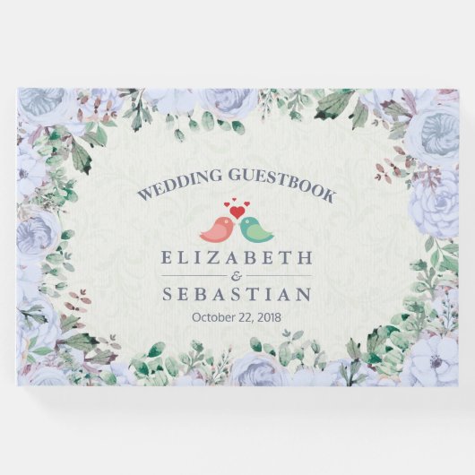 s結婚ゲストブックライトブルー水彩フローラ ゲストブック (正面)