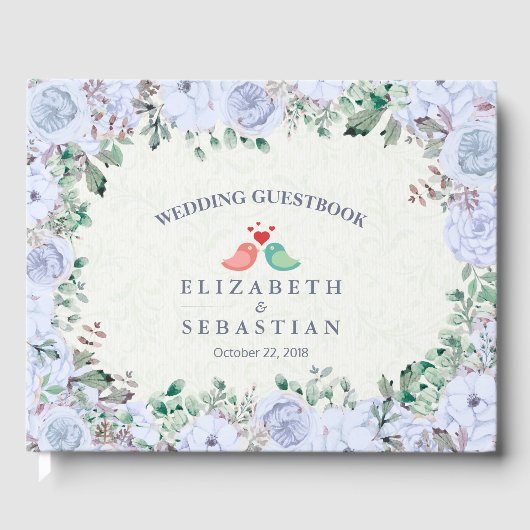 s結婚ゲストブックライトブルー水彩フローラ ゲストブック (正面)