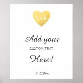 s結婚サインカスタム文字、金ゴールドハートテンプレート ポスター