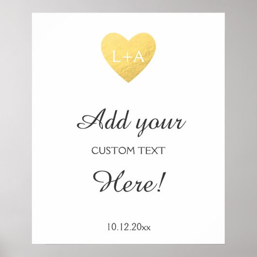 s結婚サインカスタム文字、金ゴールドハートテンプレート ポスター (正面)