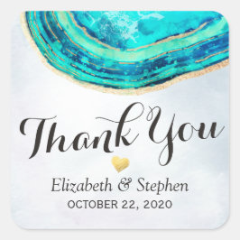 s結婚サンキューウォーターカラーティール（緑がかった色）金ゴールドゲートGeode スクエアシール