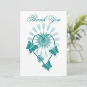 s結婚サンキューカードティール(緑がかった色)蝶ハート サンキューカード (スタンド正面)