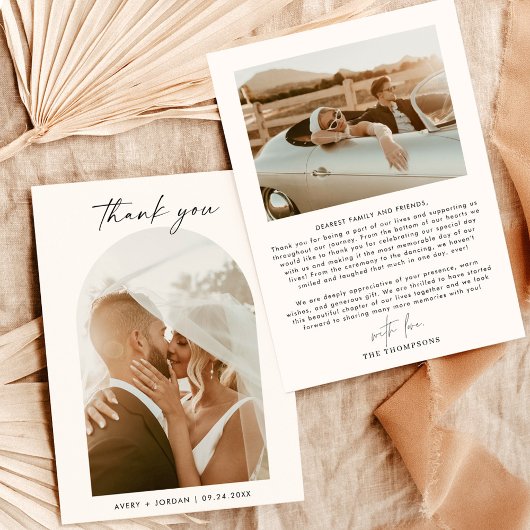 s結婚サンキューカード、Boho Arch Photo Thank You 招待状