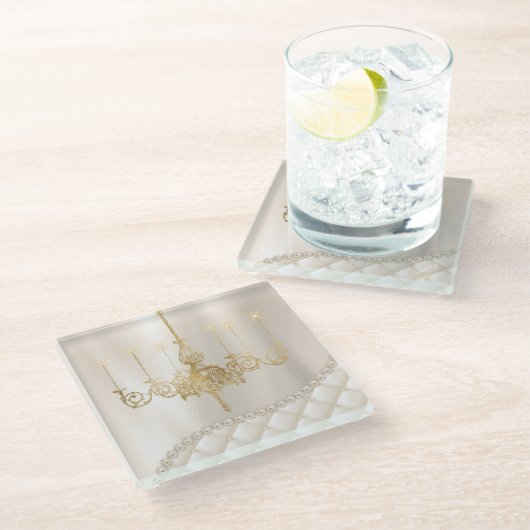 s結婚シャンデリア照明アイボリーパールガラス ガラスコースター (アングル)