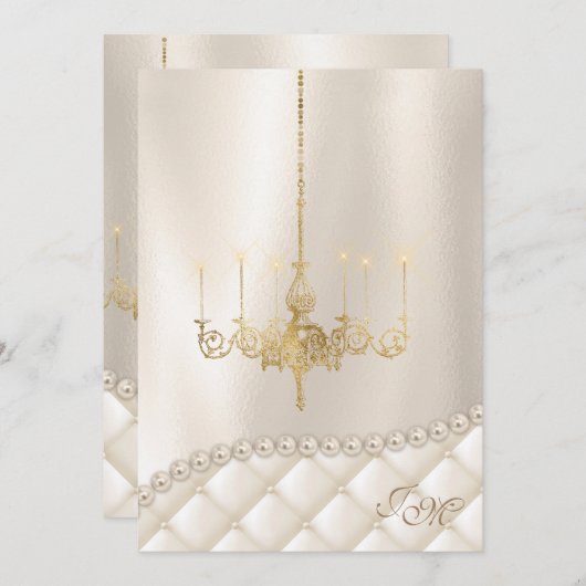 s結婚シャンデリア照明アイボリーパールサタン 招待状 (正面/裏面)