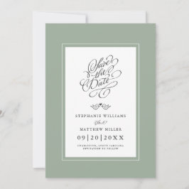s結婚セージ緑の書道印刷可能デジタル セーブザデート