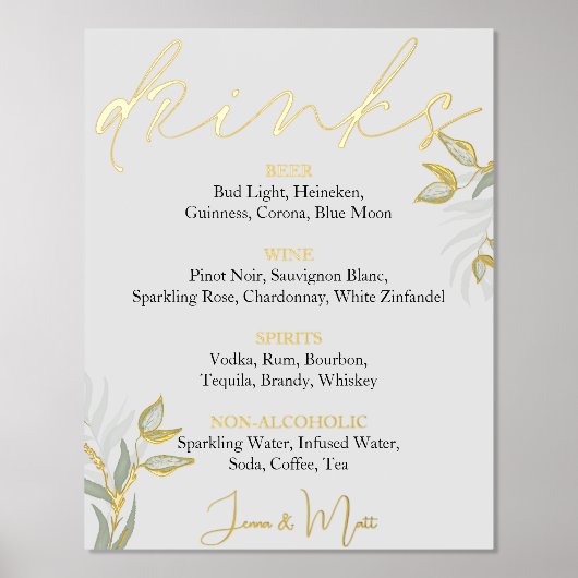 s結婚ドリンクバーサインウォーター色葉の 箔ポスター (正面)