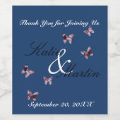 s結婚ピンクエレガント蝶ゲストありがとう ワインラベル (シングルラベル)